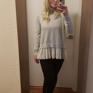 Chelsea28 White Pleated Hem Grey Sweater